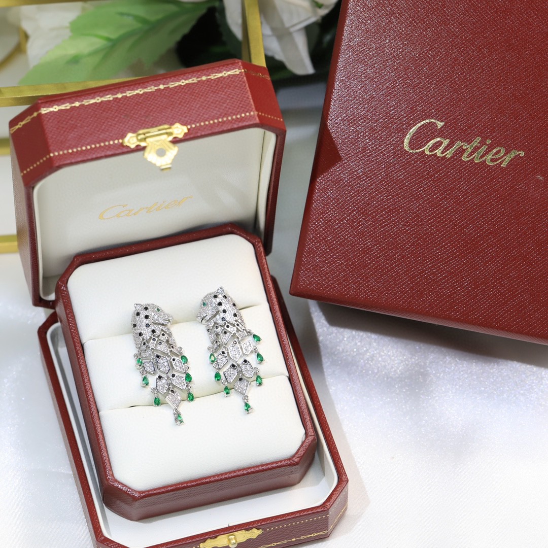 CTEV006 18k Gold full diamond panthère de cartier earrings - ccjewelryacc
