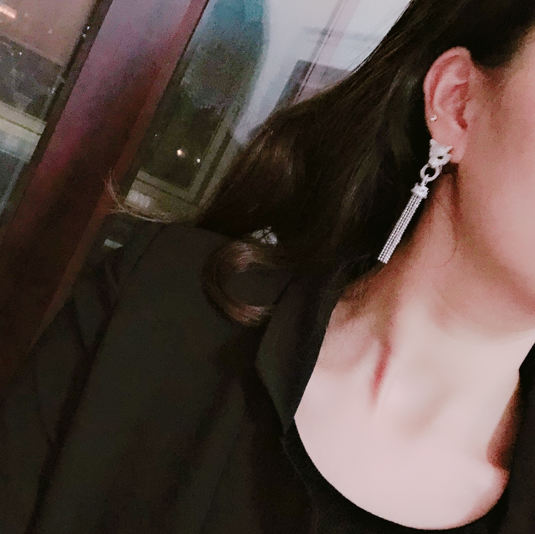 CTEV005 18K Gold full diamond leopard tassels earrings - ccjewelryacc