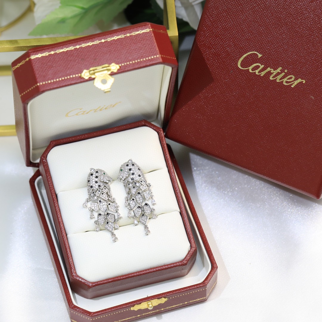 CTEV006 18k Gold full diamond panthère de cartier earrings - ccjewelryacc