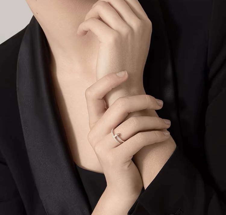 CTR006 18k Juste un Clou ring, small model, half-paved S925 Sterling silver - ccjewelryacc