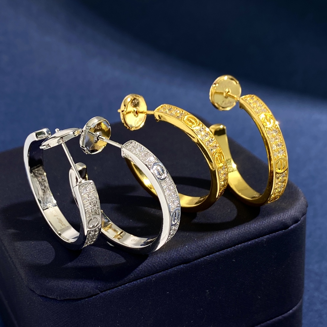 CTE031 LOVE hoop earrings, medium model, paved - ccjewelryacc