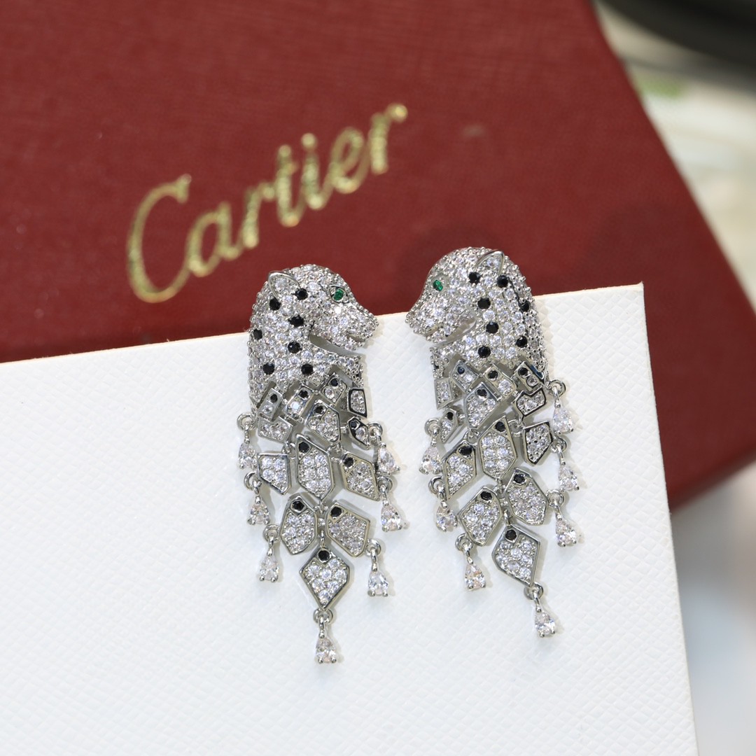 CTEV006 18k Gold full diamond panthère de cartier earrings - ccjewelryacc