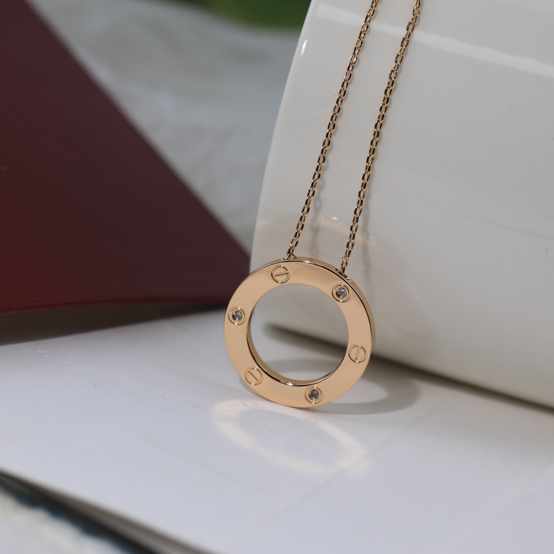 CTNV003 18K Gold LOVE pendant necklace, 3 diamonds - ccjewelryacc