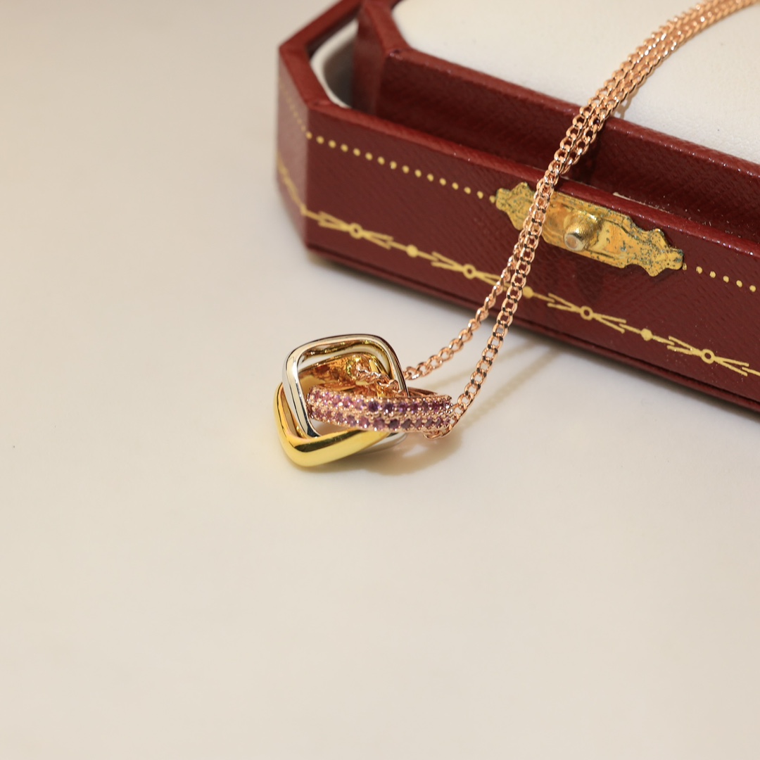 CTNV002 V-Gold trinity box pendant necklace - ccfashionjewelry