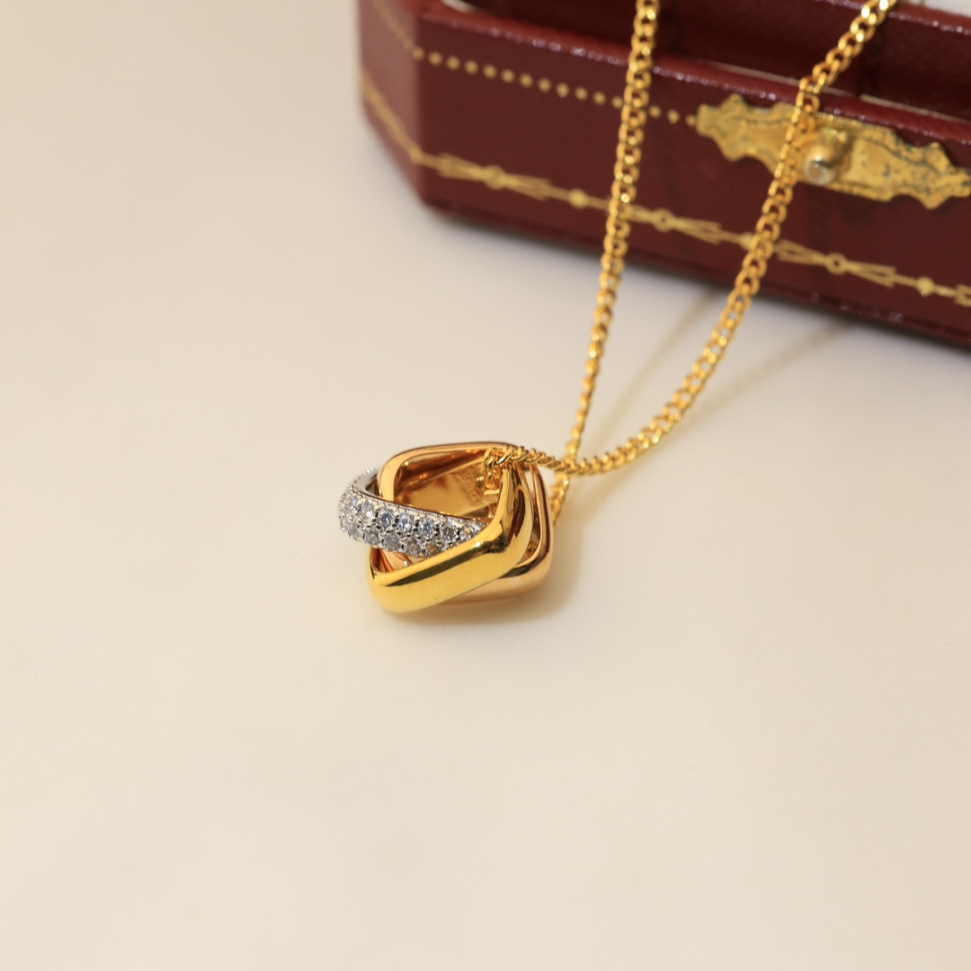 CTNV002 V-Gold trinity box pendant necklace - ccfashionjewelry