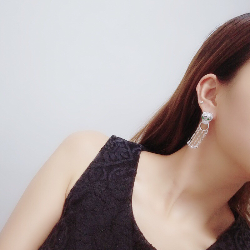 CTEV003 18K White Gold Panther tassels earrings - ccjewelryacc