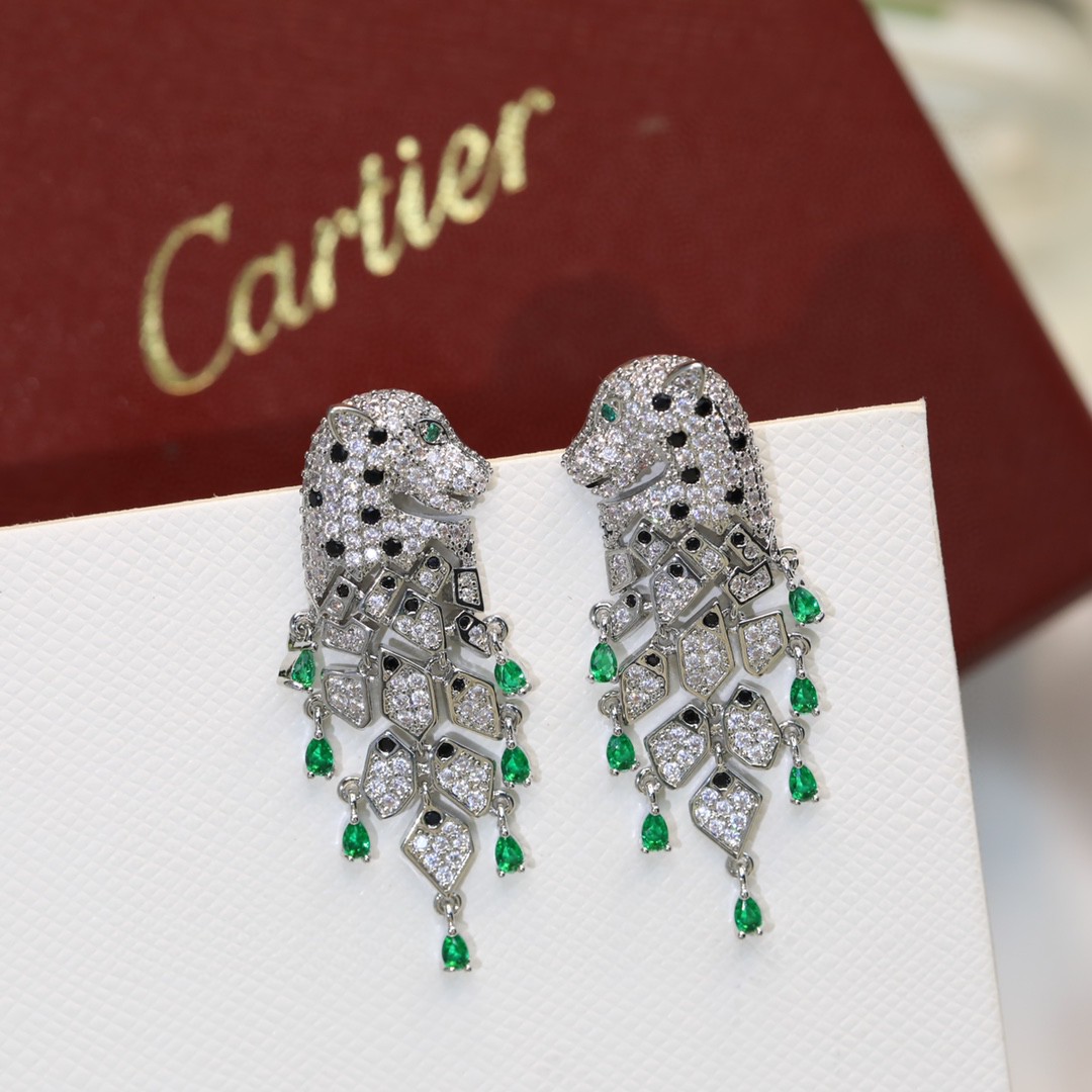 CTEV006 18k Gold full diamond panthère de cartier earrings - ccjewelryacc