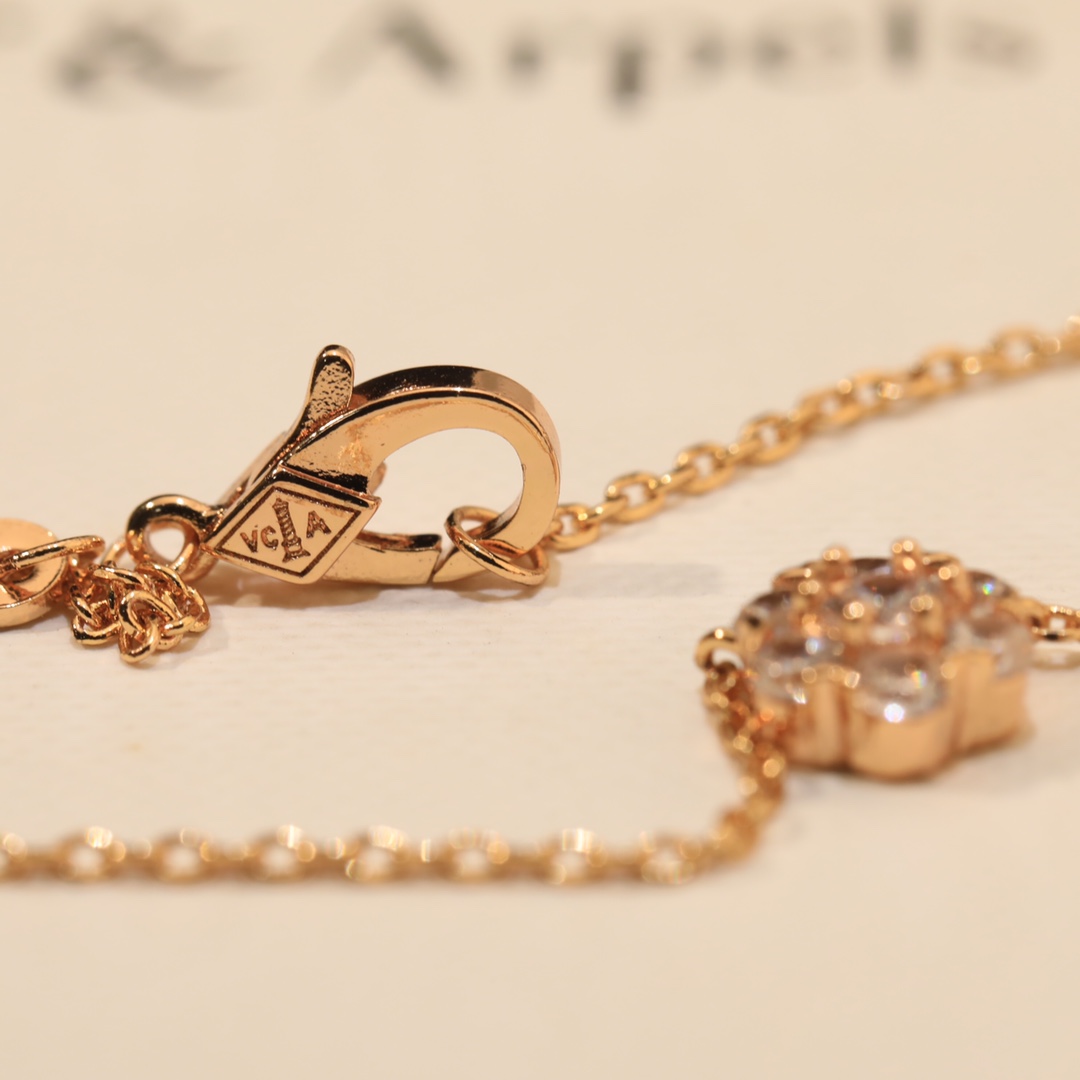 VCNV001 18k Rose Gold/White Gold VCA diamond Fleurette necklace 5 motif - ccjewelryacc