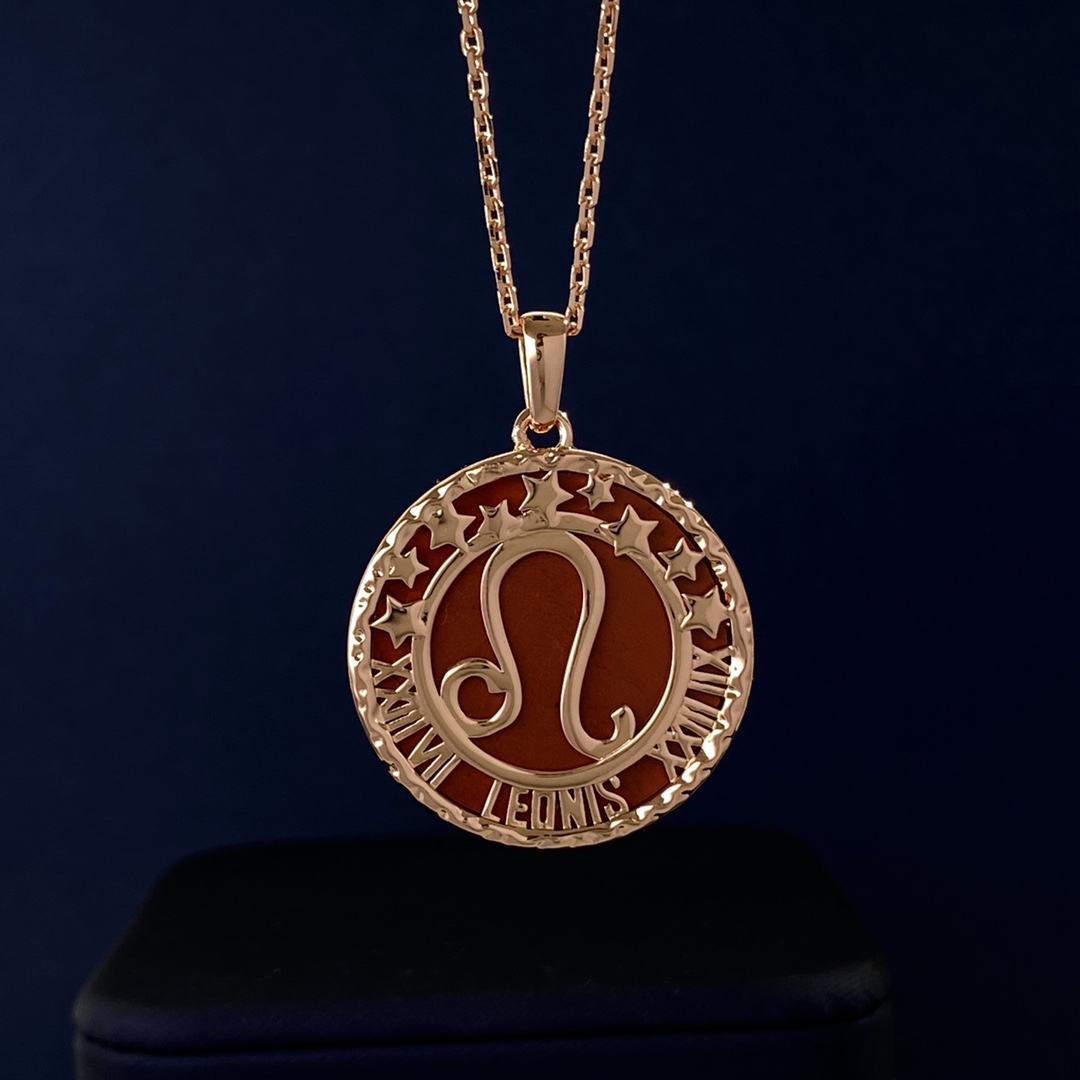 VCN015 Vca embossment zodiac Long chain sweater necklace - ccjewelryacc