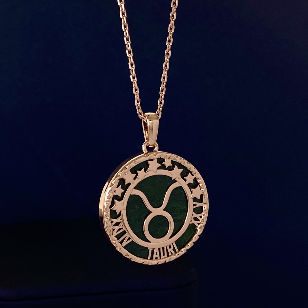 VCN015 Vca embossment zodiac Long chain sweater necklace - ccjewelryacc