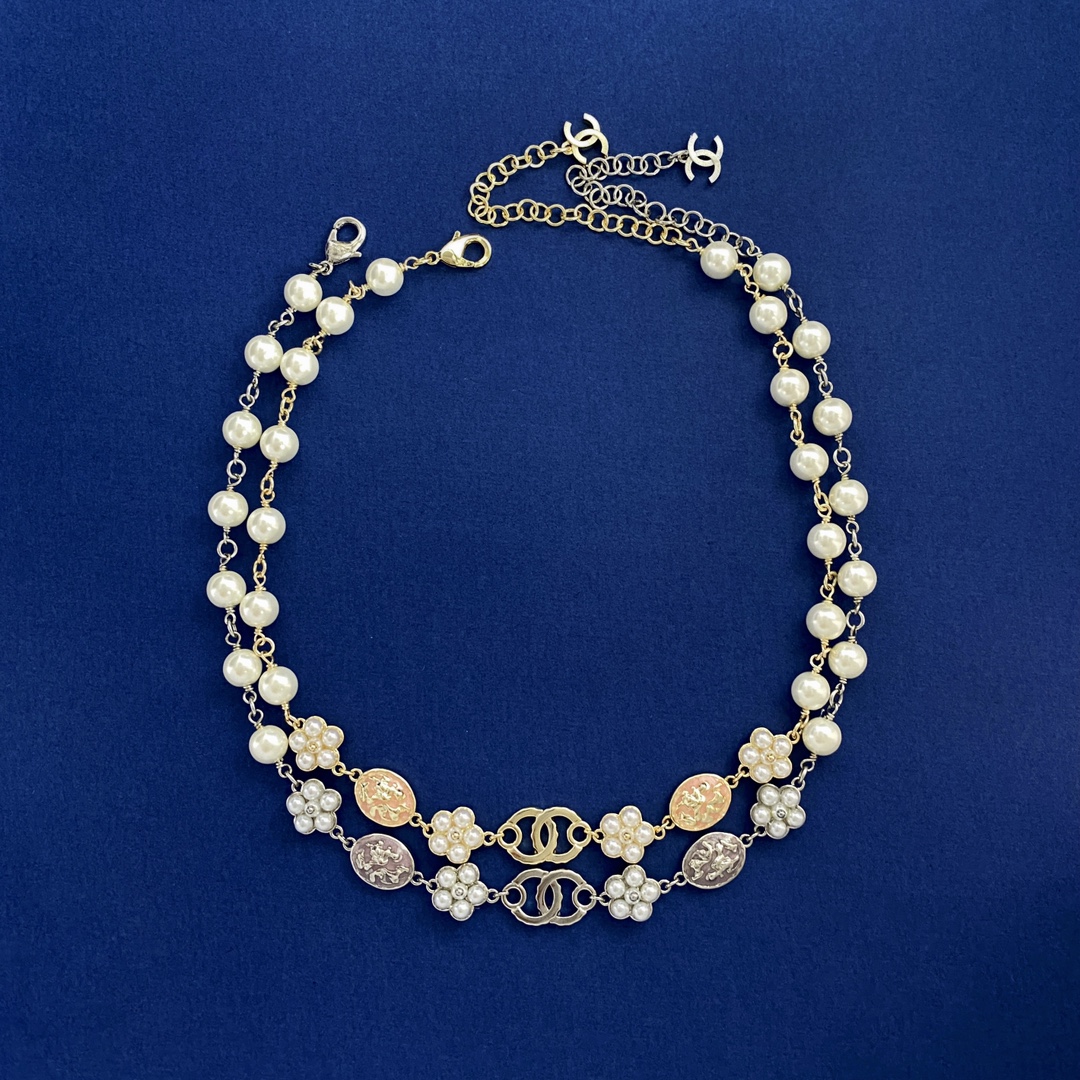 CCN405 CC Vintage pearl petal Oval pink pearl choker Necklace - ccfashionjewelry