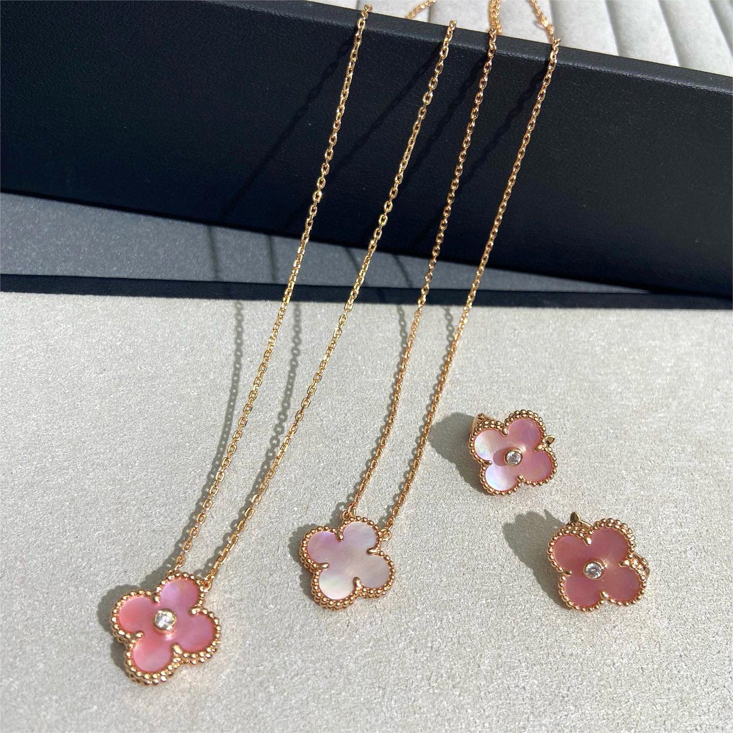 VCN023 Vca pink mother of pearl necklace and earring clips - ccjewelryacc