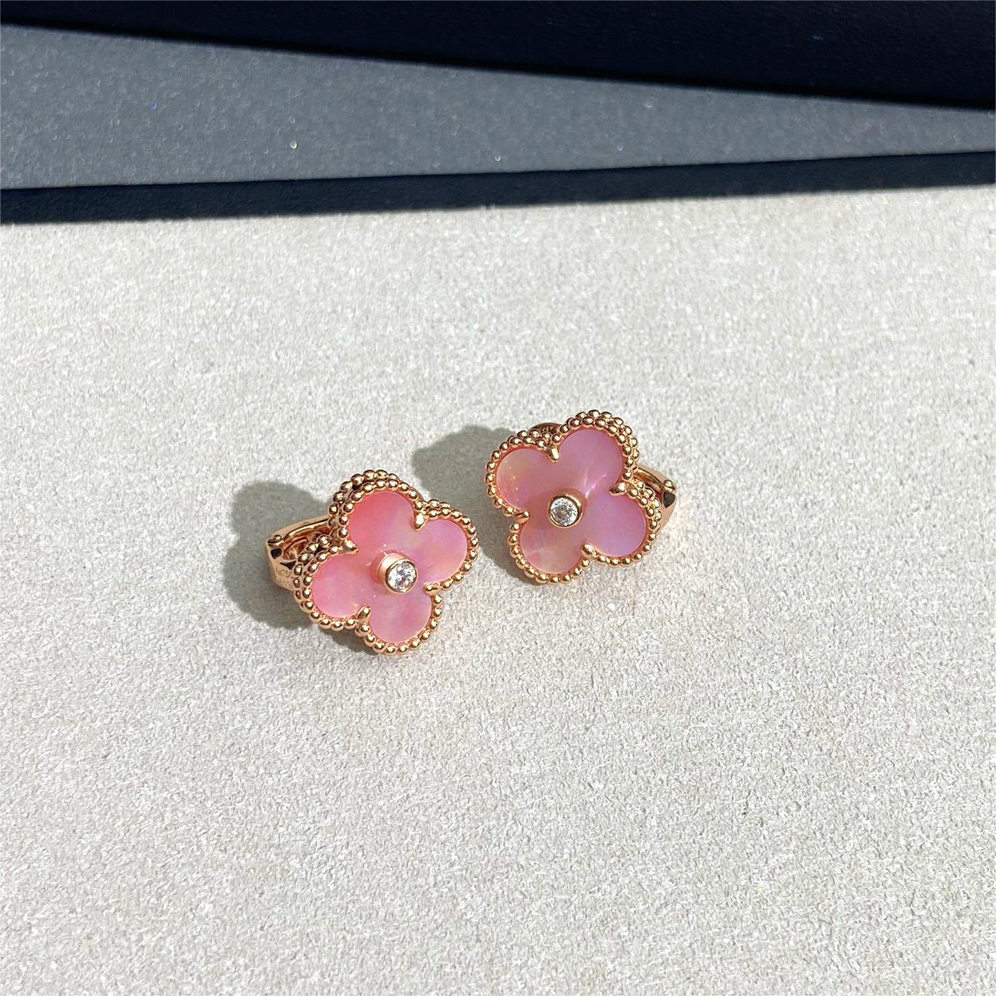 VCN023 Vca pink mother of pearl necklace and earring clips - ccjewelryacc