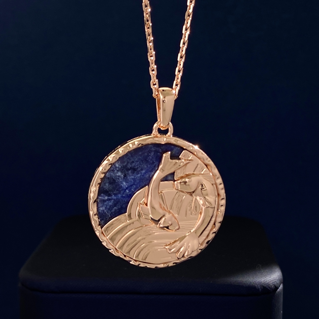 VCN015 Vca embossment zodiac Long chain sweater necklace - ccjewelryacc