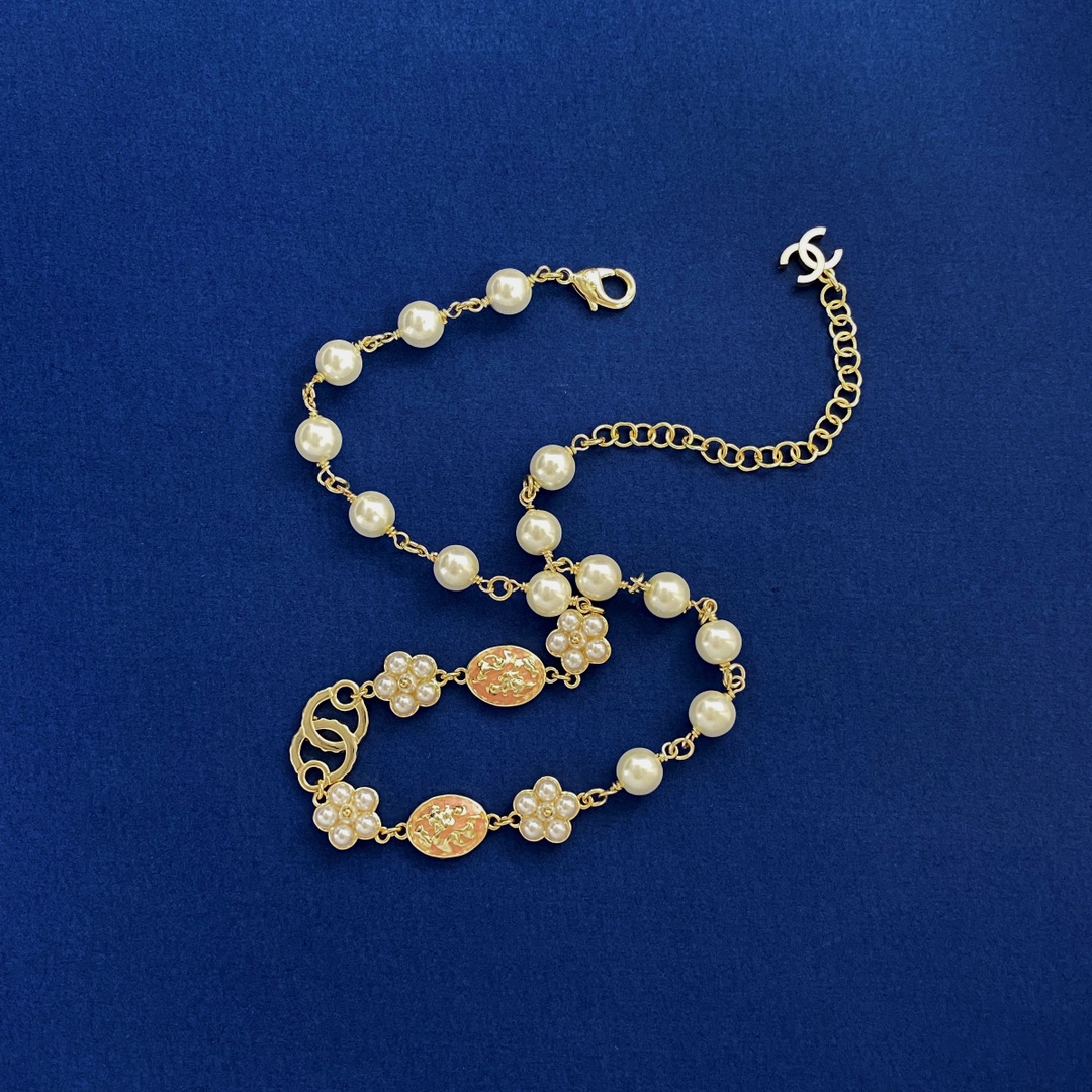 CCN405 CC Vintage pearl petal Oval pink pearl choker Necklace - ccfashionjewelry