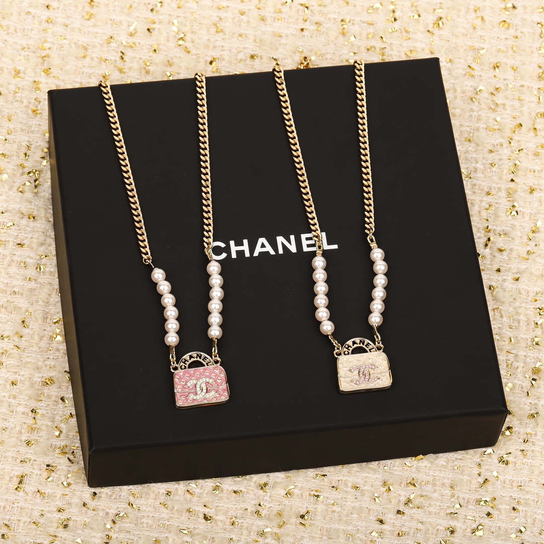 CCN351 CC 24S Pink / White Bag Pendant Necklace - ccjewelryacc