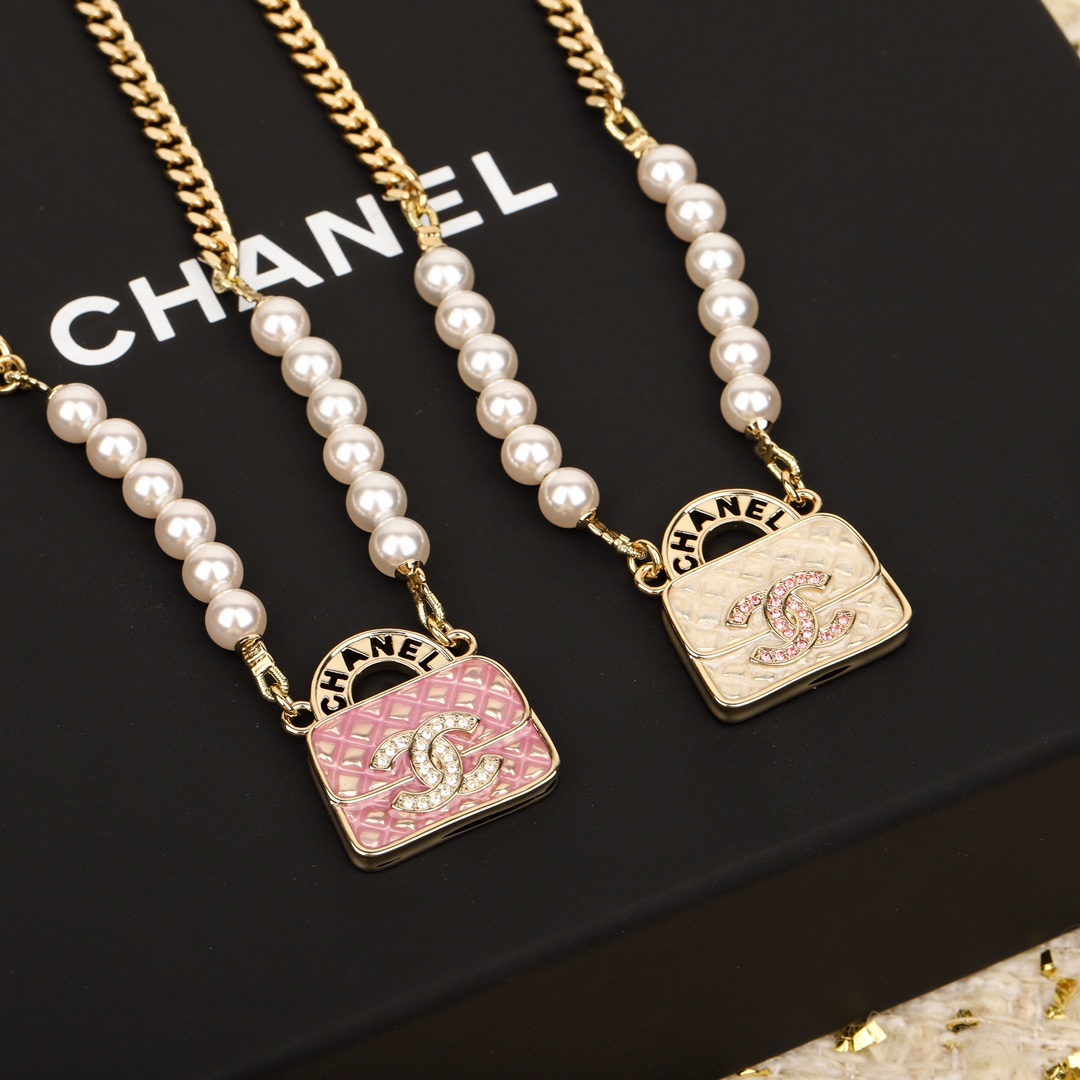 CCN351 CC 24S Pink / White Bag Pendant Necklace - ccjewelryacc