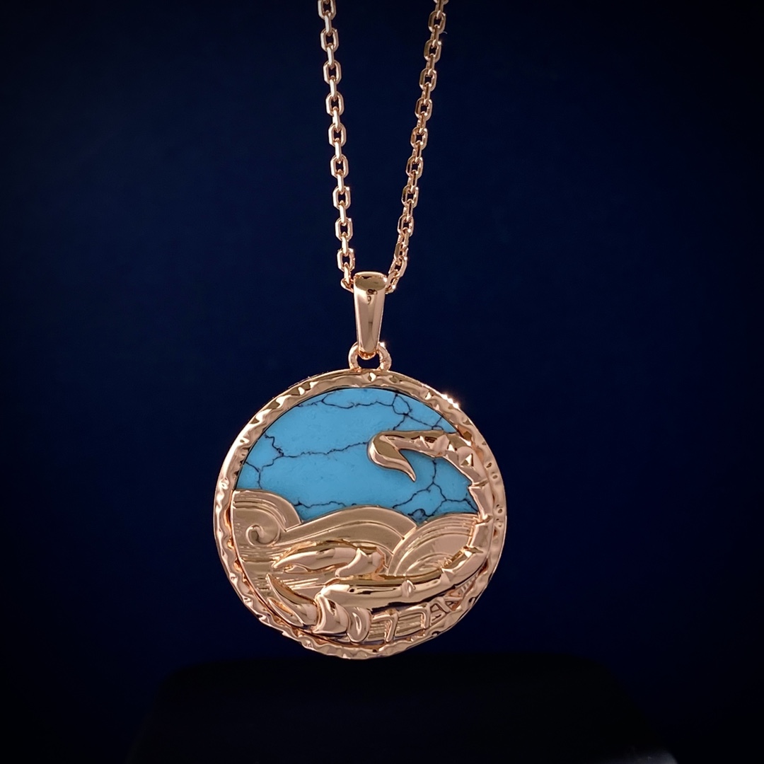 VCN015 Vca embossment zodiac Long chain sweater necklace - ccjewelryacc