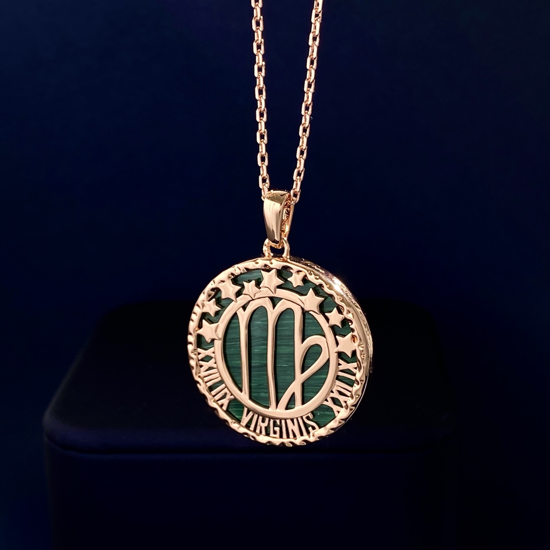 VCN015 Vca embossment zodiac Long chain sweater necklace - ccjewelryacc