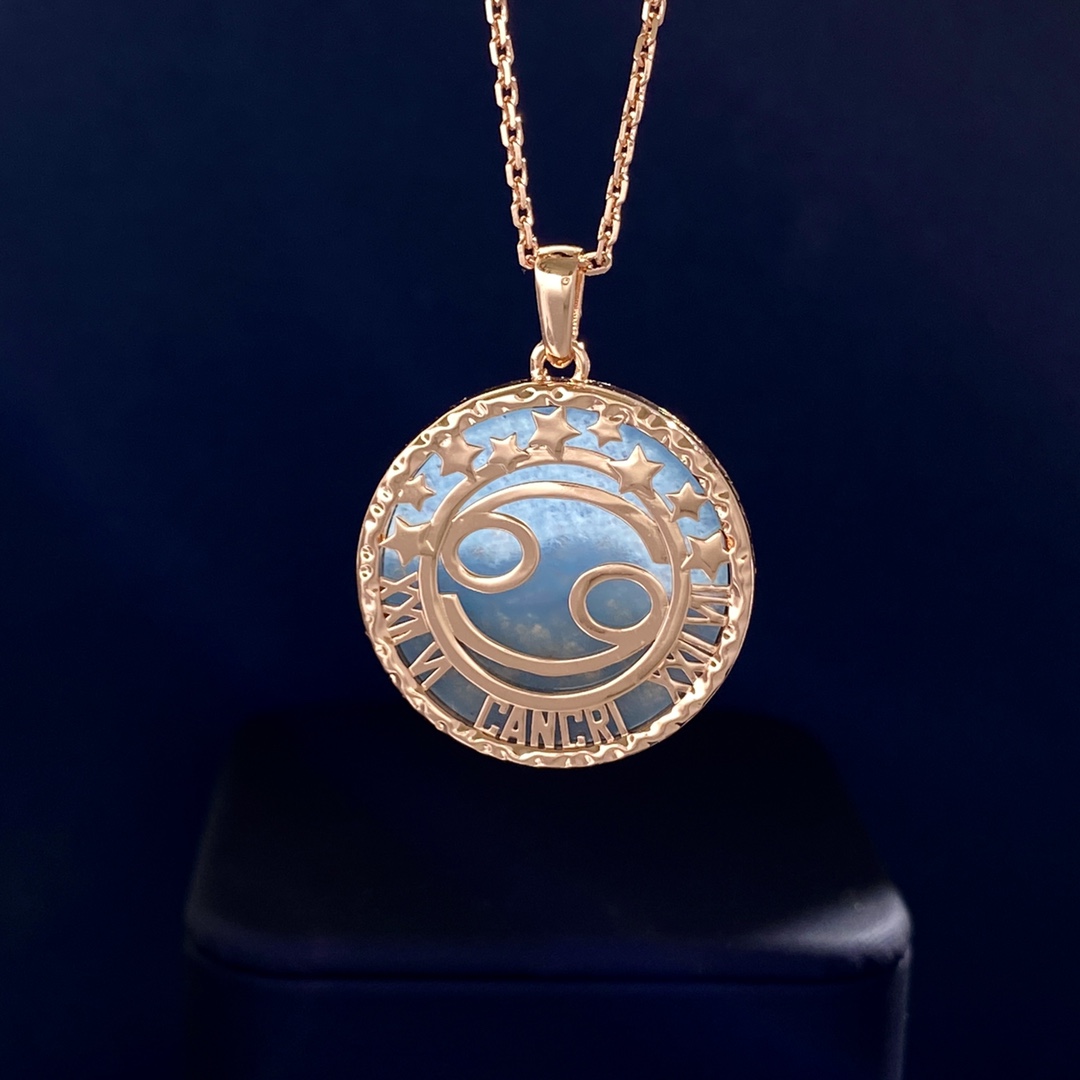 VCN015 Vca embossment zodiac Long chain sweater necklace - ccjewelryacc