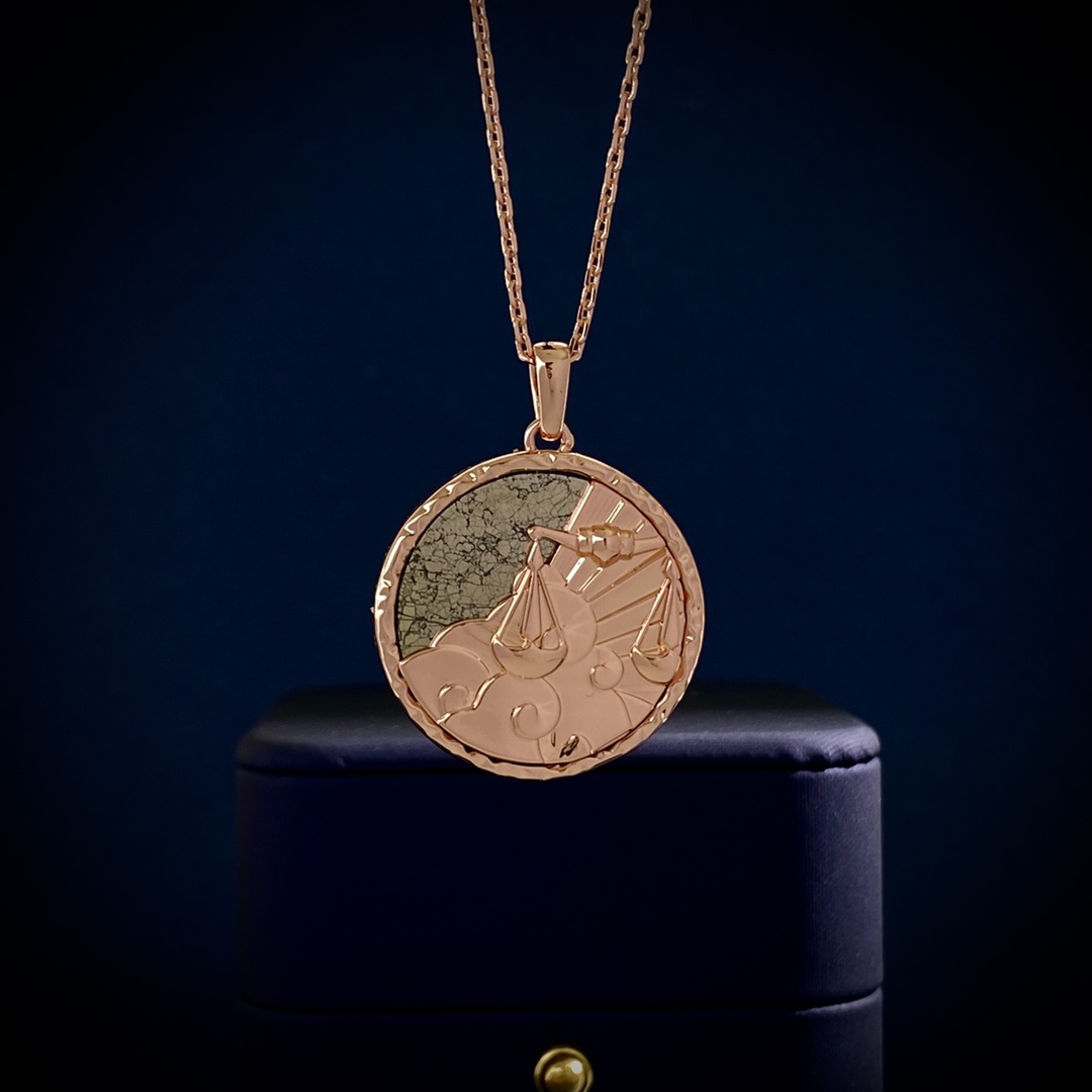 VCN015 Vca embossment zodiac Long chain sweater necklace - ccjewelryacc