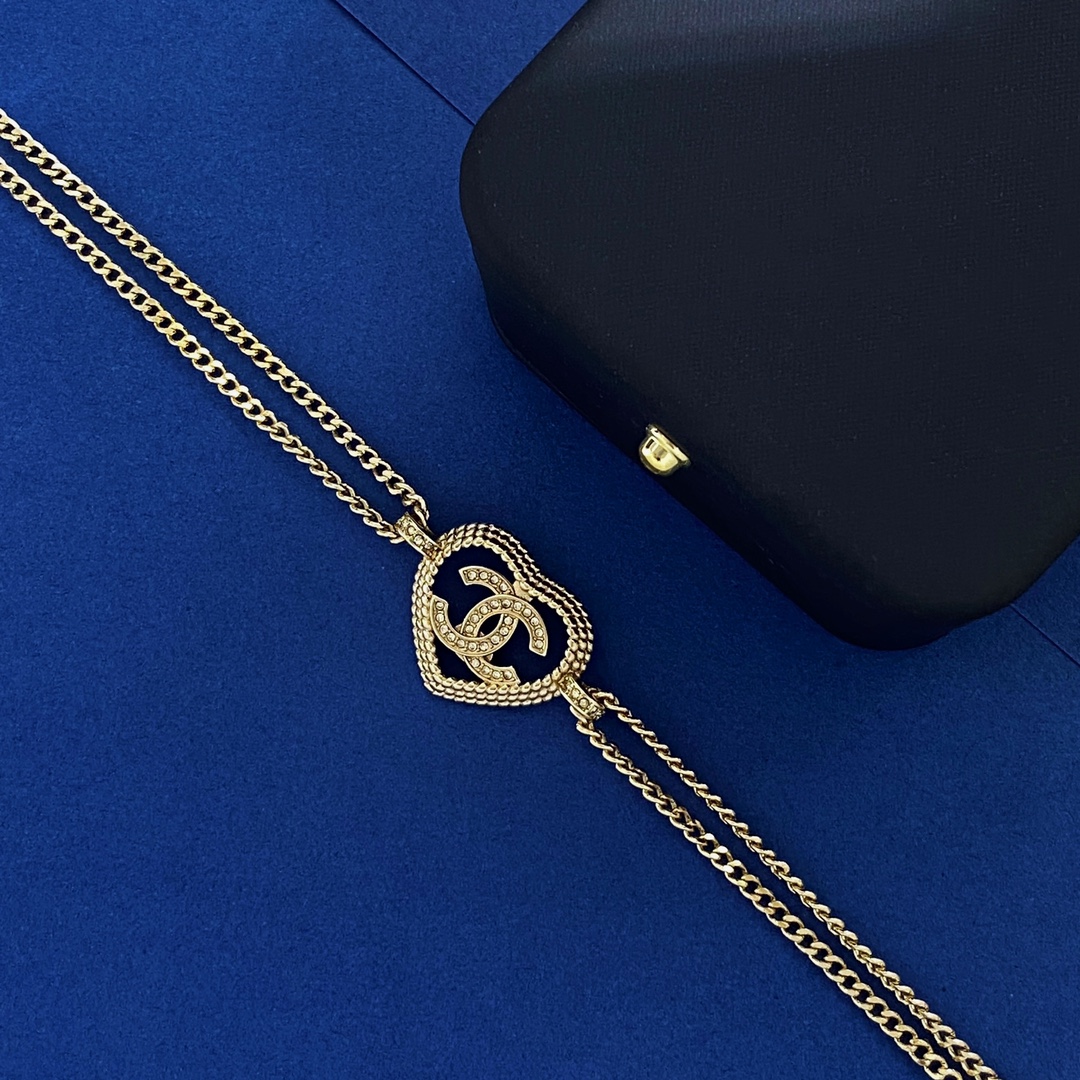 CCN483 Heart CC logo double chain choker necklace - ccjewelryacc