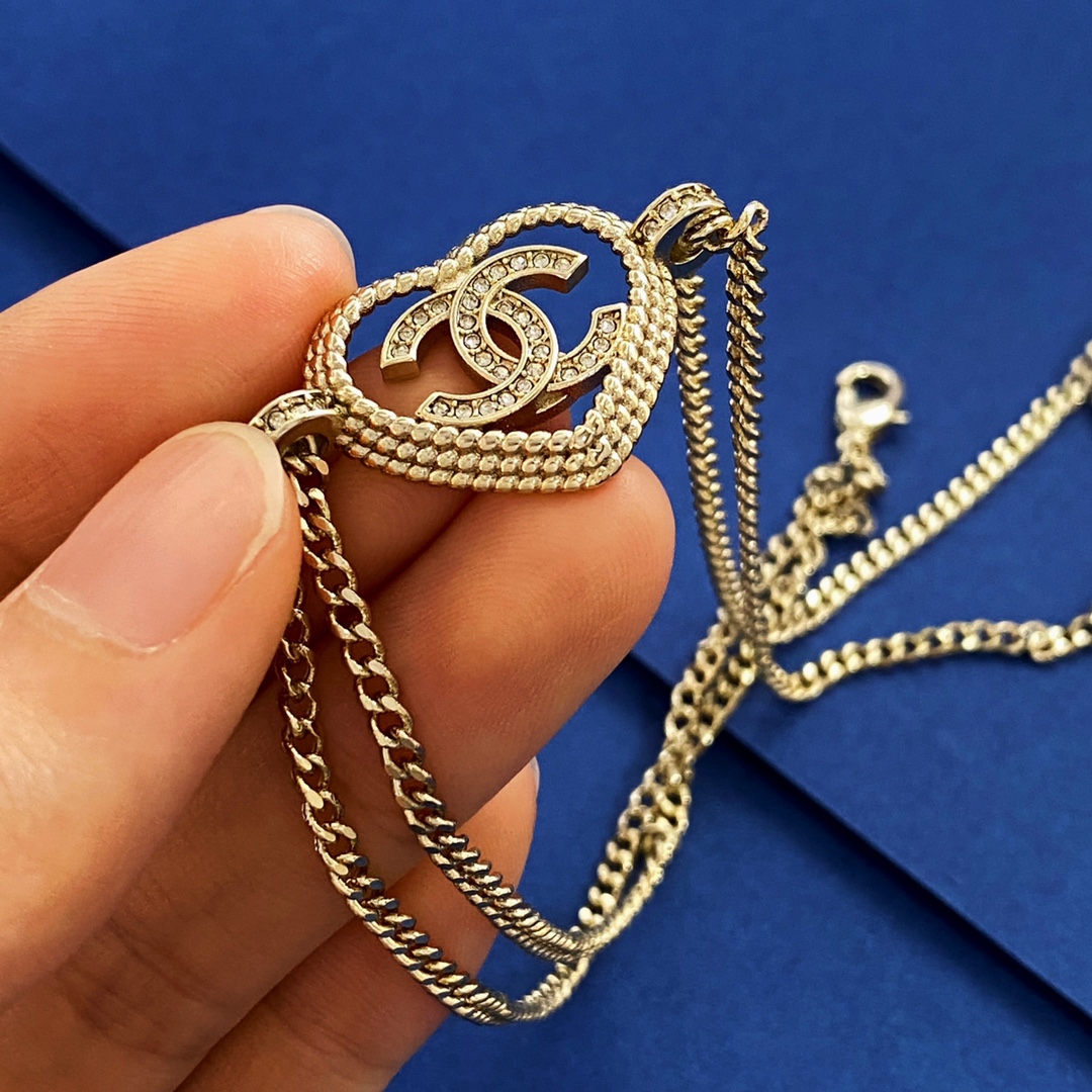 CCN483 Heart CC logo double chain choker necklace - ccjewelryacc