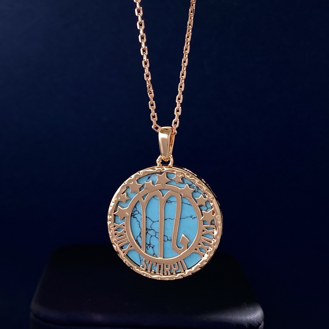 VCN015 Vca embossment zodiac Long chain sweater necklace - ccjewelryacc