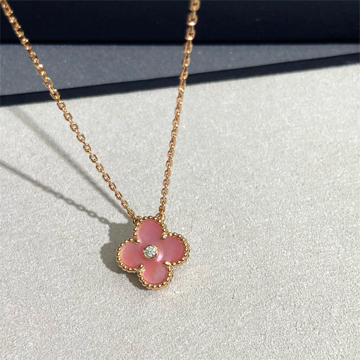 VCN023 Vca pink mother of pearl necklace and earring clips - ccjewelryacc