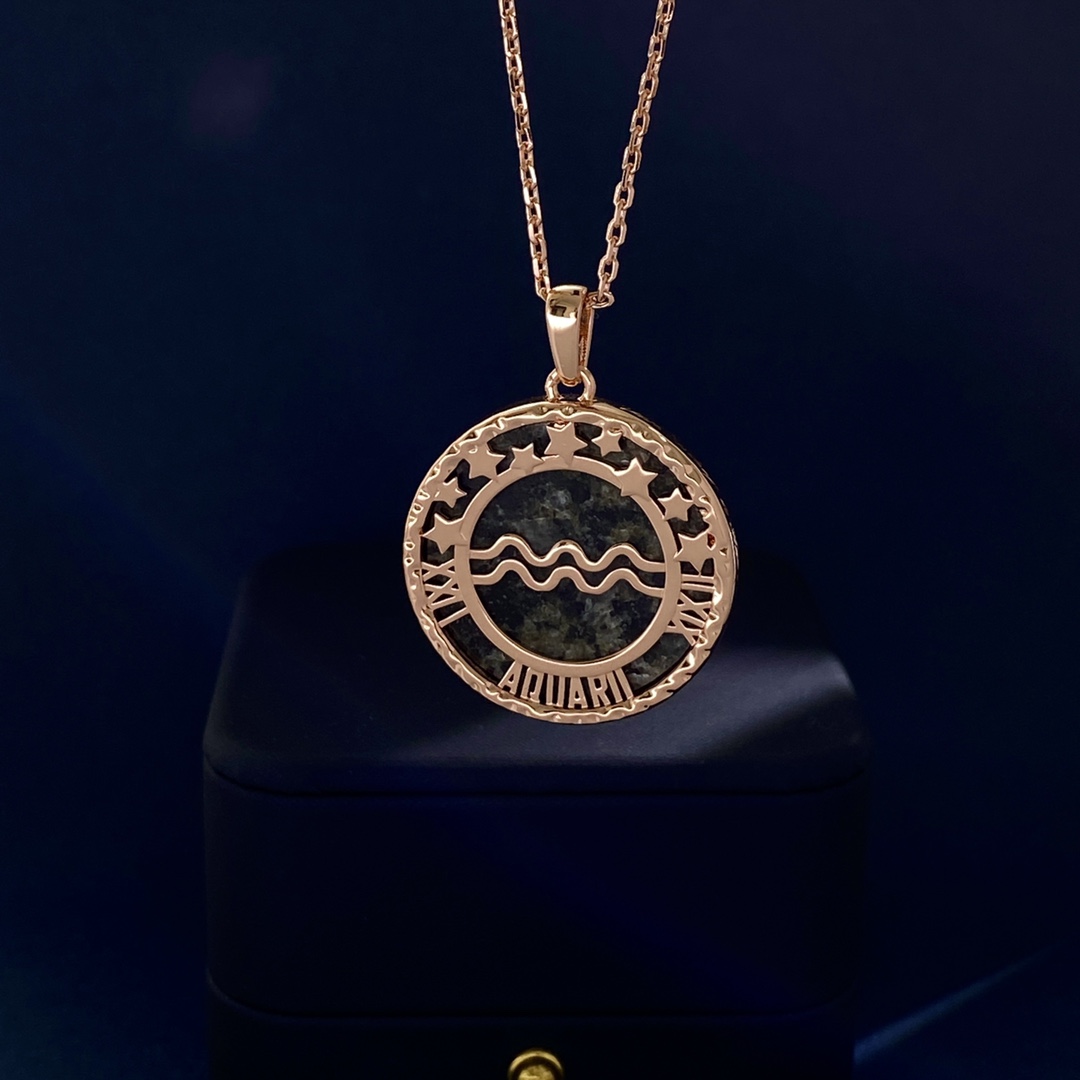 VCN015 Vca embossment zodiac Long chain sweater necklace - ccjewelryacc