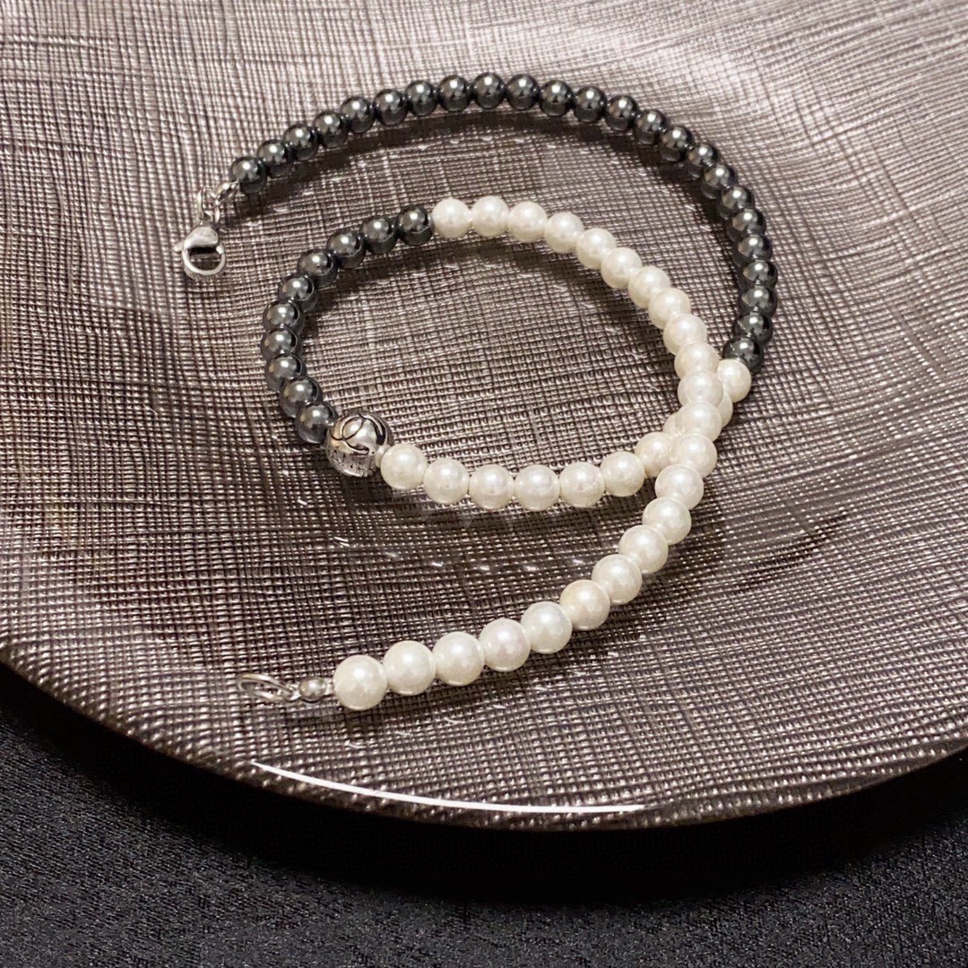 CCN488 CC black gallstone pearl choker necklace - ccjewelryacc