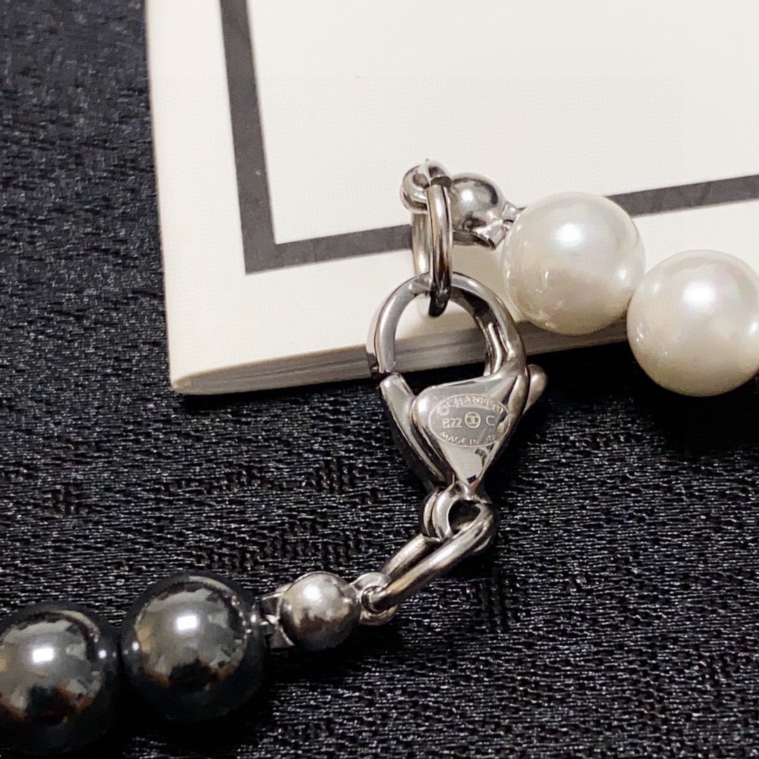 CCN488 CC black gallstone pearl choker necklace - ccjewelryacc