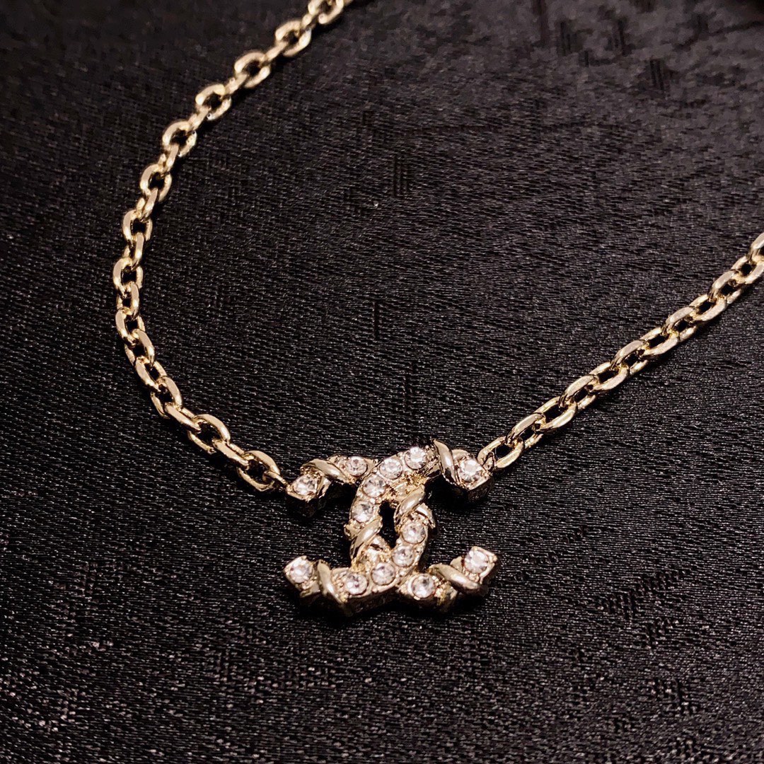 CCN484 Champaign gold Color CC Logo pendant necklace - ccfashionjewelry