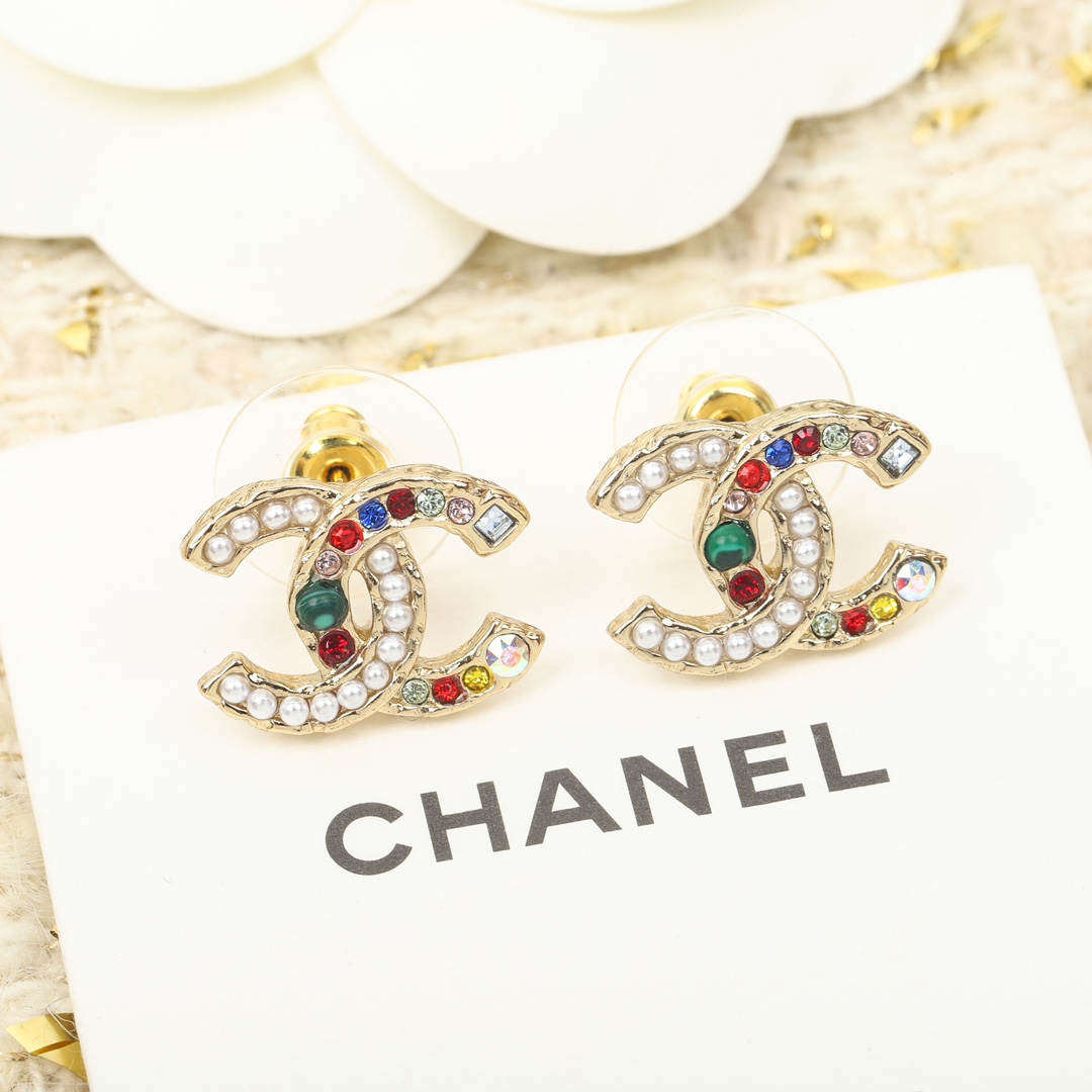CCN095 Colorful crystal and gemstone CC logo Necklace stud earring - ccfashionjewelry