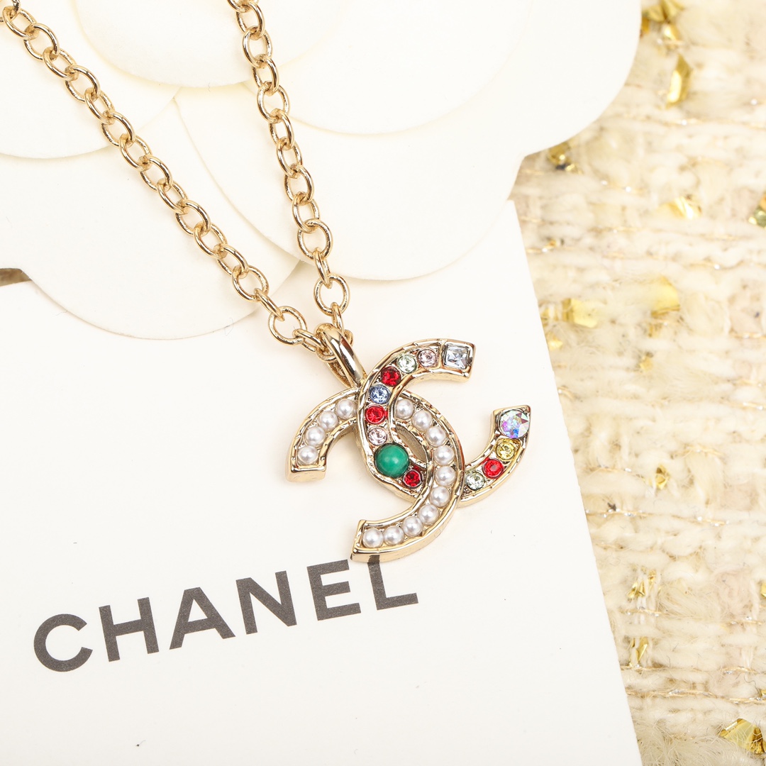 CCN095 Colorful crystal and gemstone CC logo Necklace stud earring - ccfashionjewelry