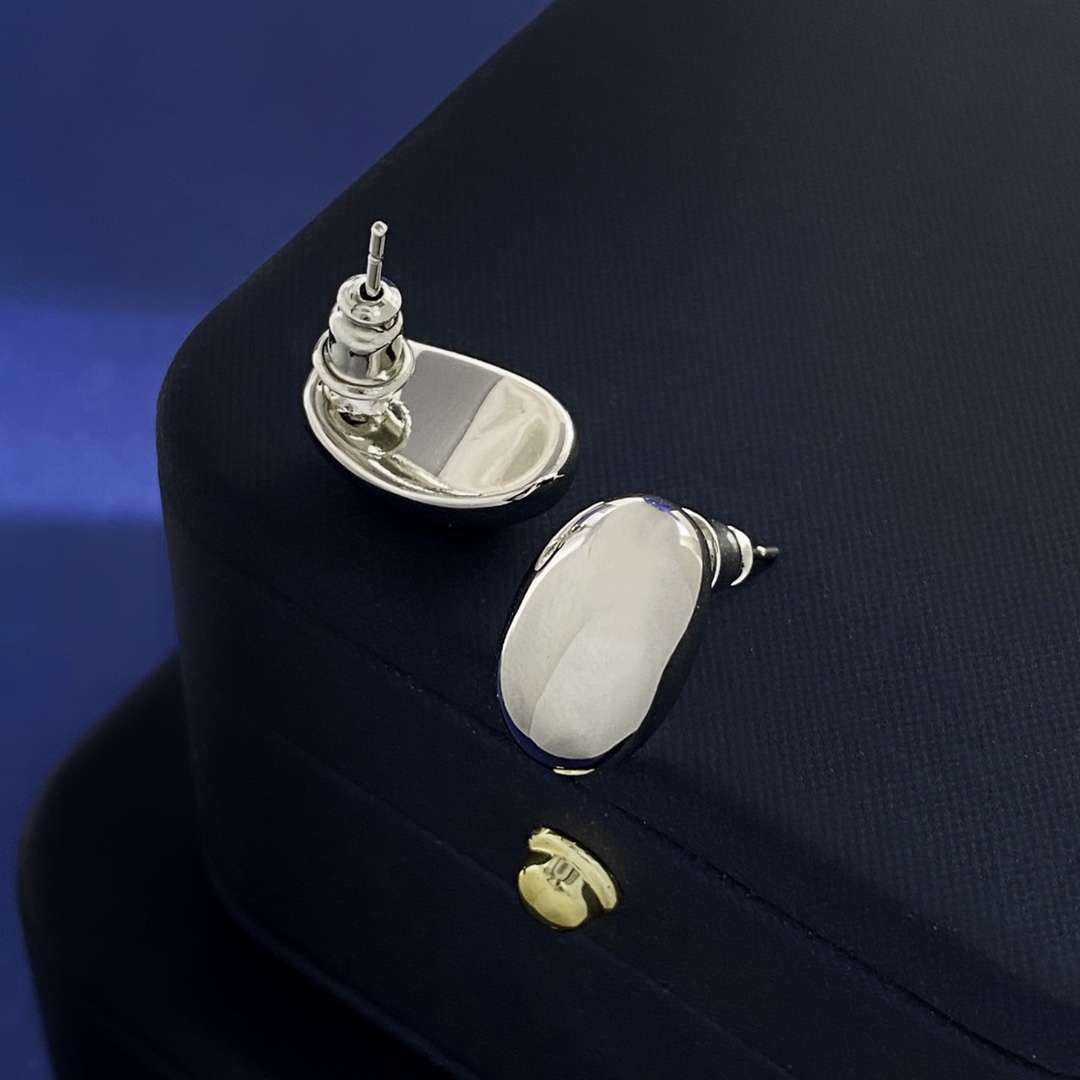 OJE0006  Metal smooth peas oval stud earrings - ccjewelryacc