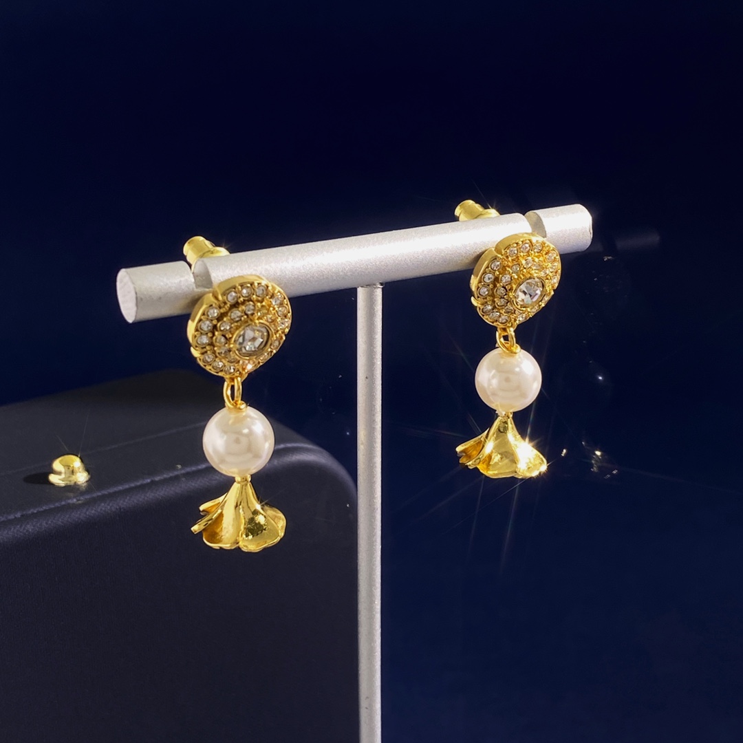OJE0004  Metal Gold lotus pearl drop earrings - ccjewelryacc