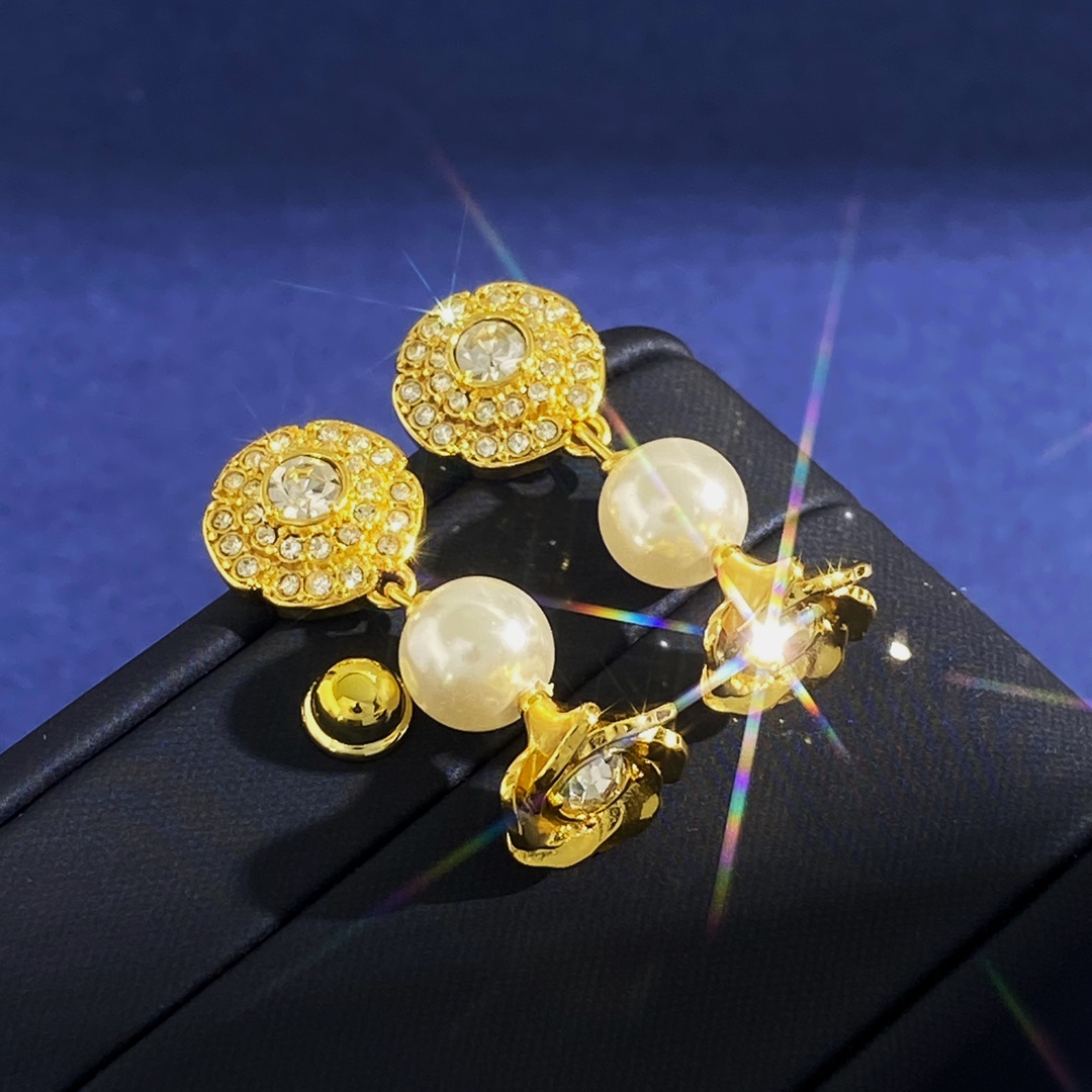 OJE0004  Metal Gold lotus pearl drop earrings - ccjewelryacc