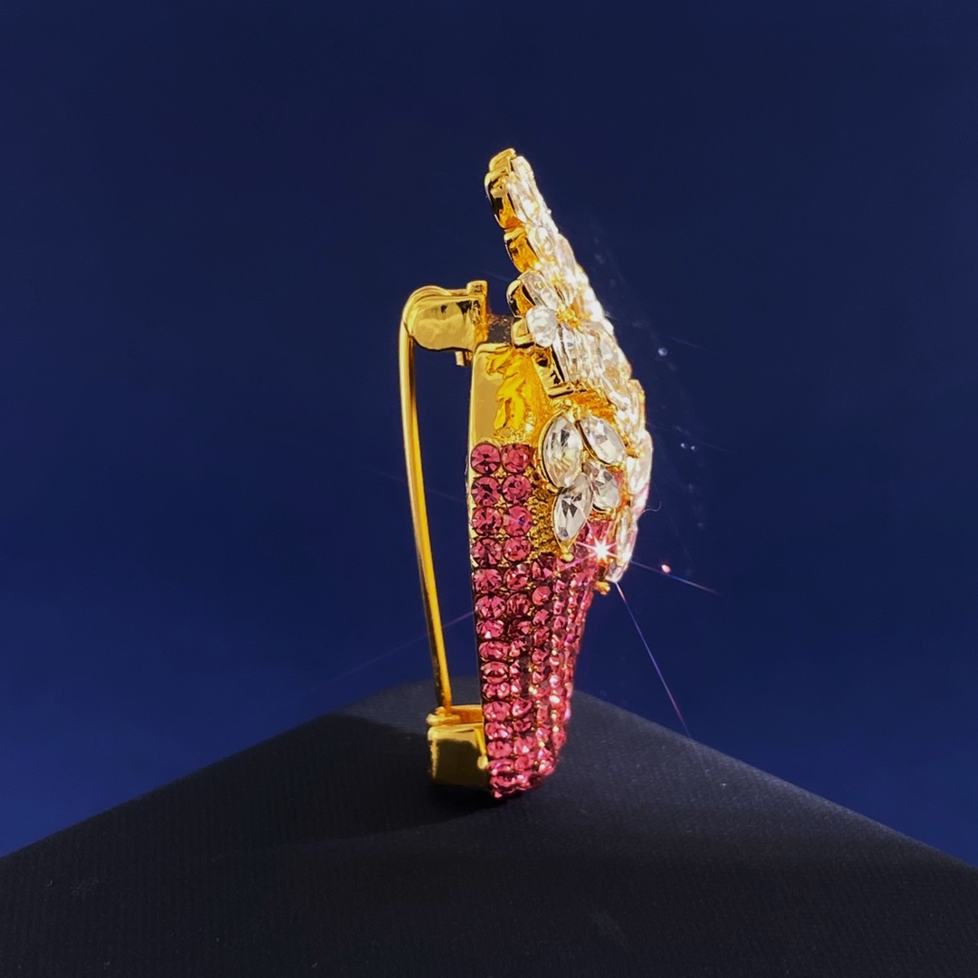 OJB0001 Full crystal diamond Pink strawberry brooch pin - ccjewelryacc