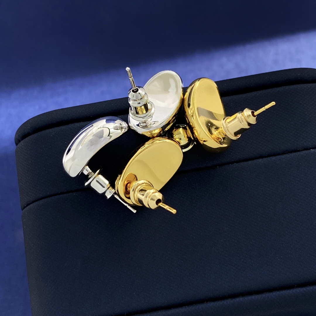 OJE0006  Metal smooth peas oval stud earrings - ccjewelryacc