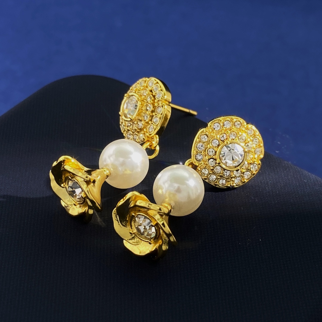 OJE0004  Metal Gold lotus pearl drop earrings - ccjewelryacc