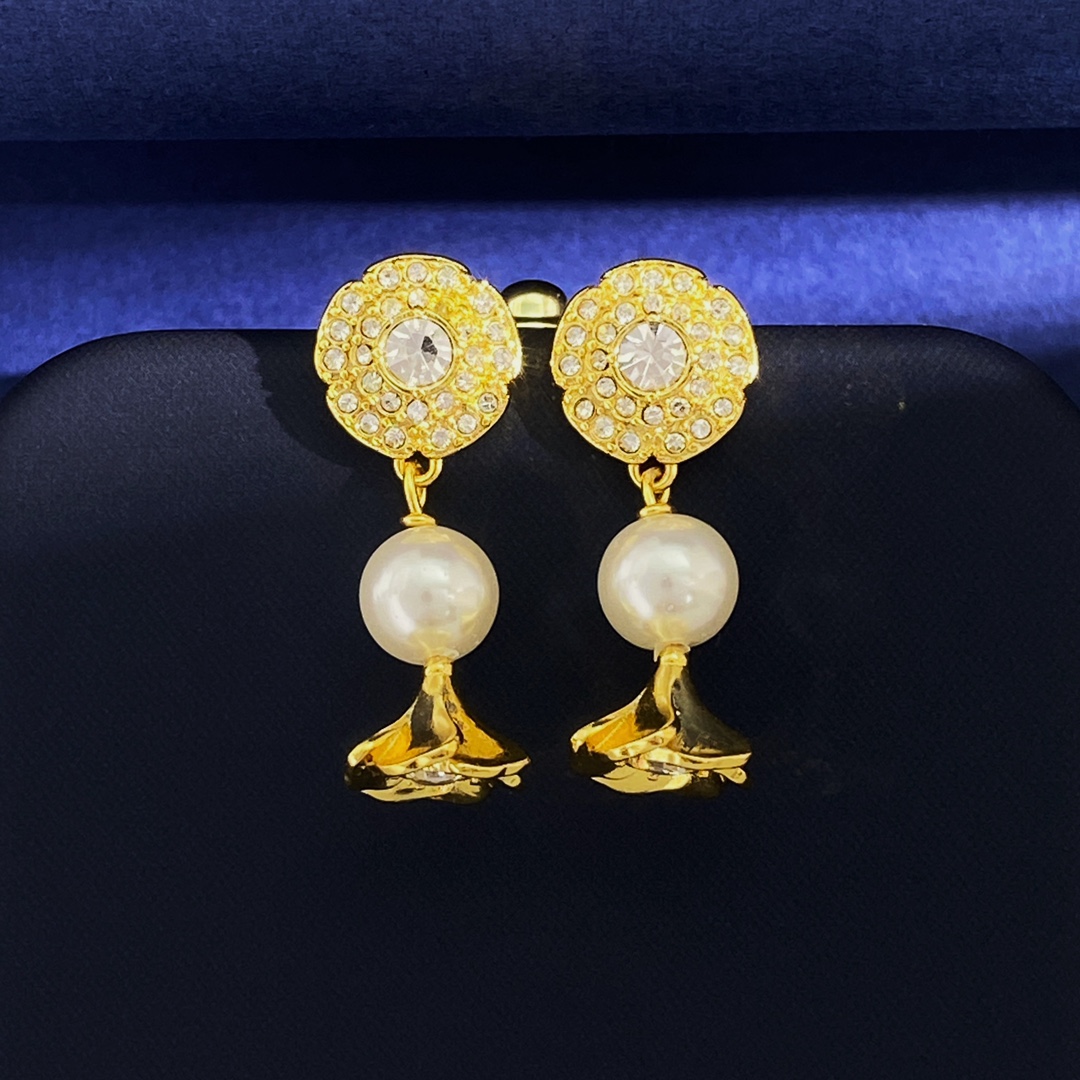 OJE0004  Metal Gold lotus pearl drop earrings - ccjewelryacc