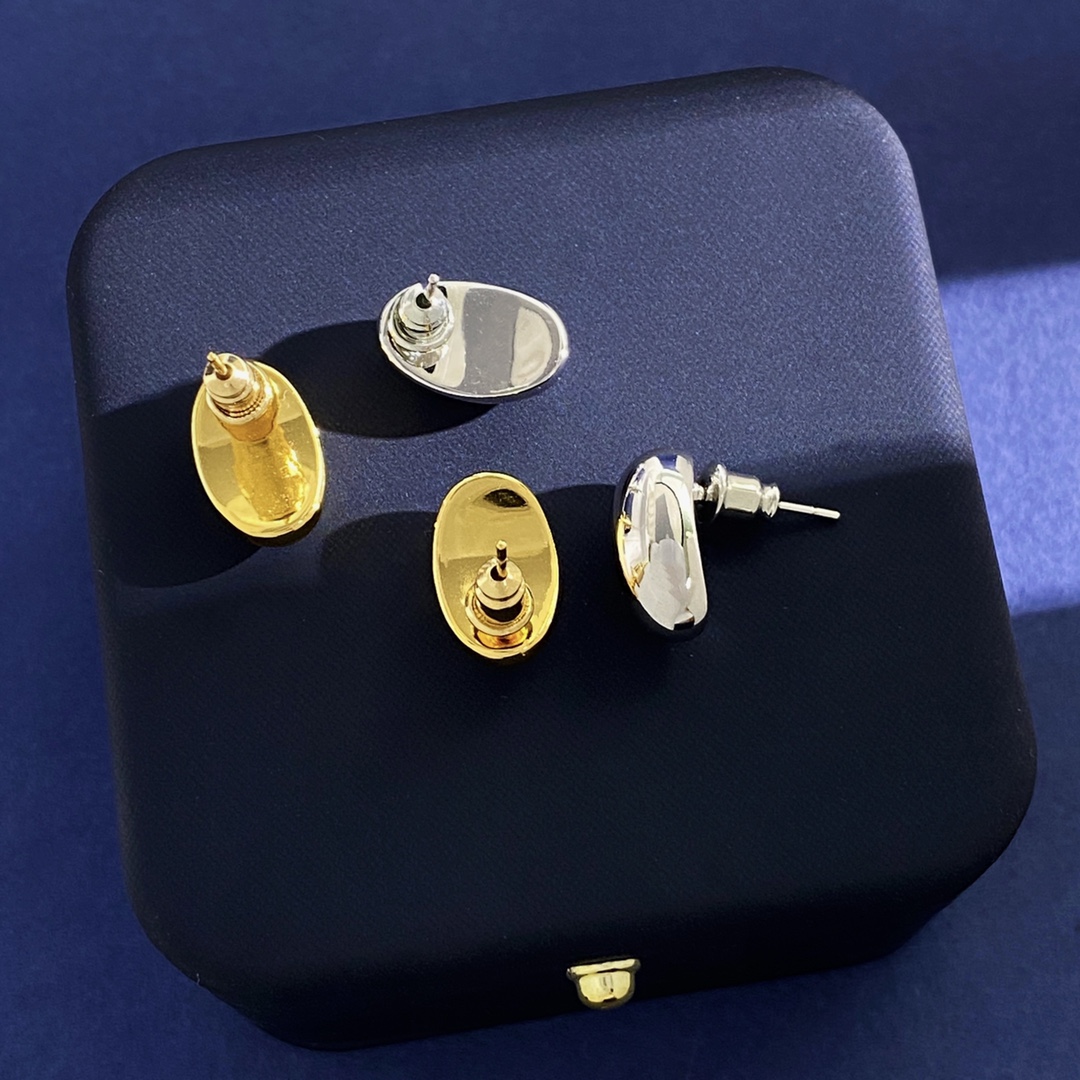 OJE0006  Metal smooth peas oval stud earrings - ccjewelryacc