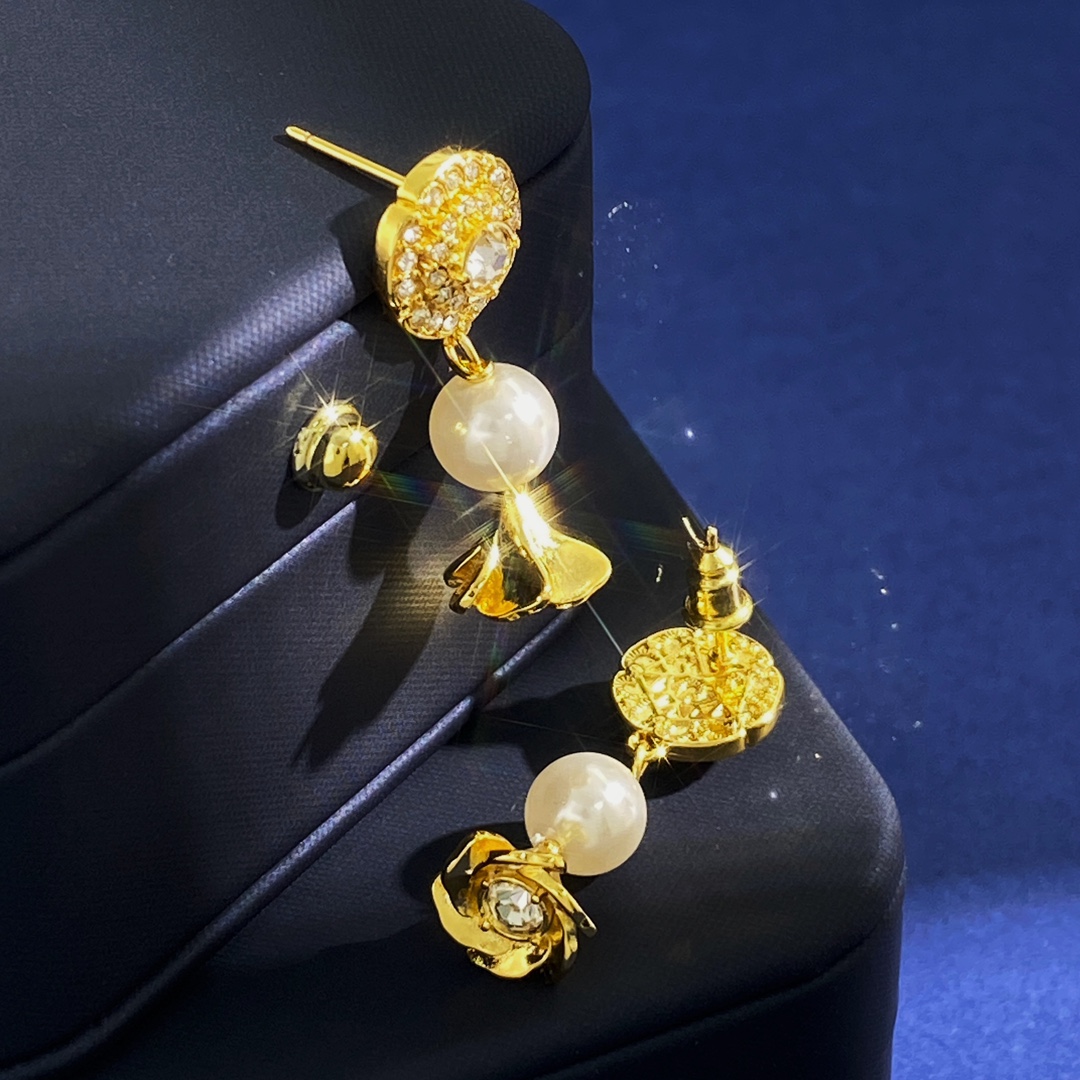 OJE0004  Metal Gold lotus pearl drop earrings - ccjewelryacc