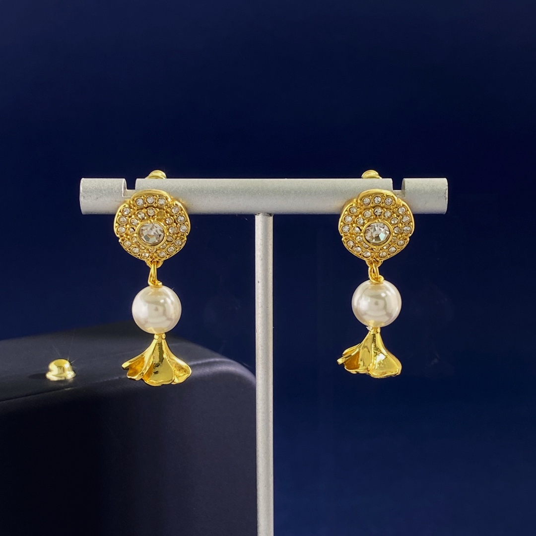 OJE0004  Metal Gold lotus pearl drop earrings - ccjewelryacc