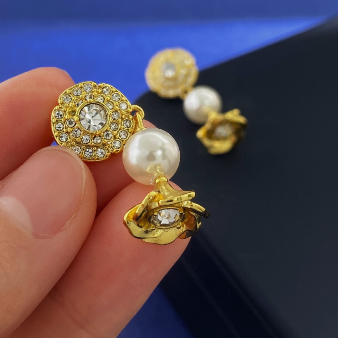 OJE0004  Metal Gold lotus pearl drop earrings - ccjewelryacc