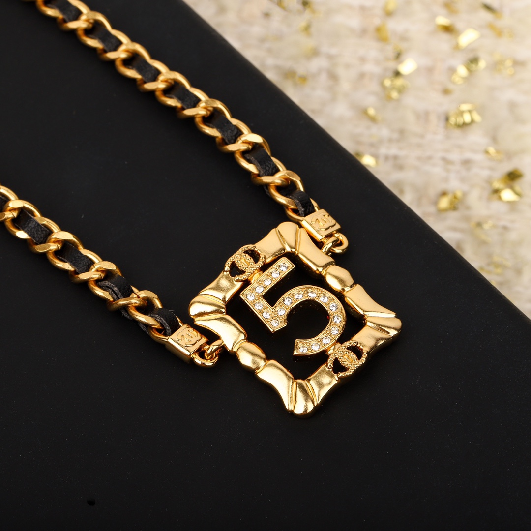 CCN492 Vintage 24A geometry shape No 5 leather choker necklace - ccfashionjewelry