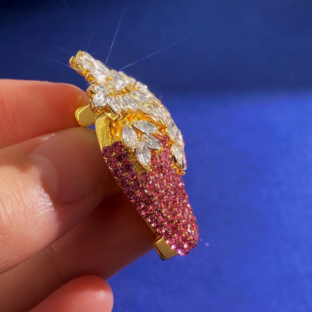 OJB0001 Full crystal diamond Pink strawberry brooch pin - ccjewelryacc