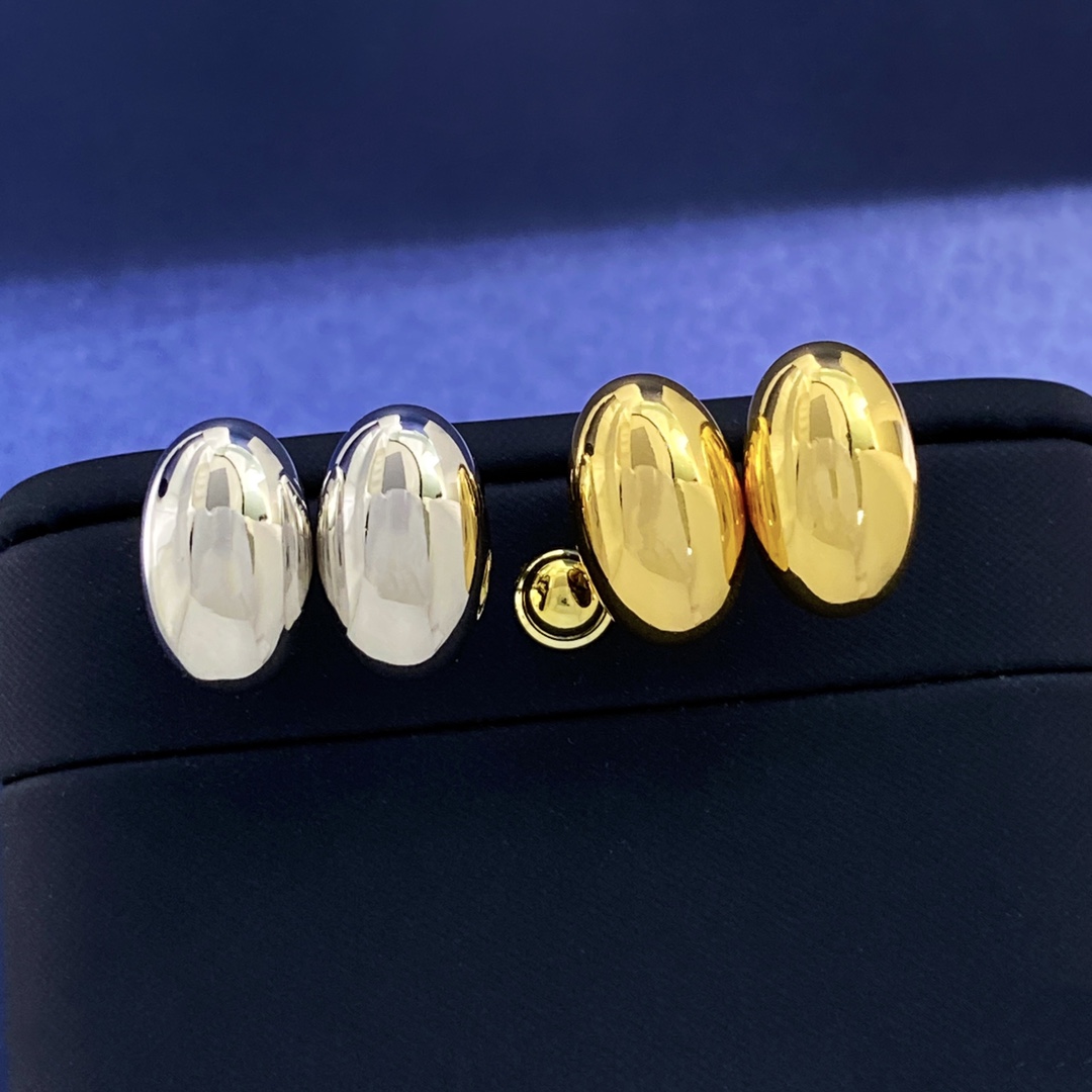 OJE0006  Metal smooth peas oval stud earrings - ccjewelryacc