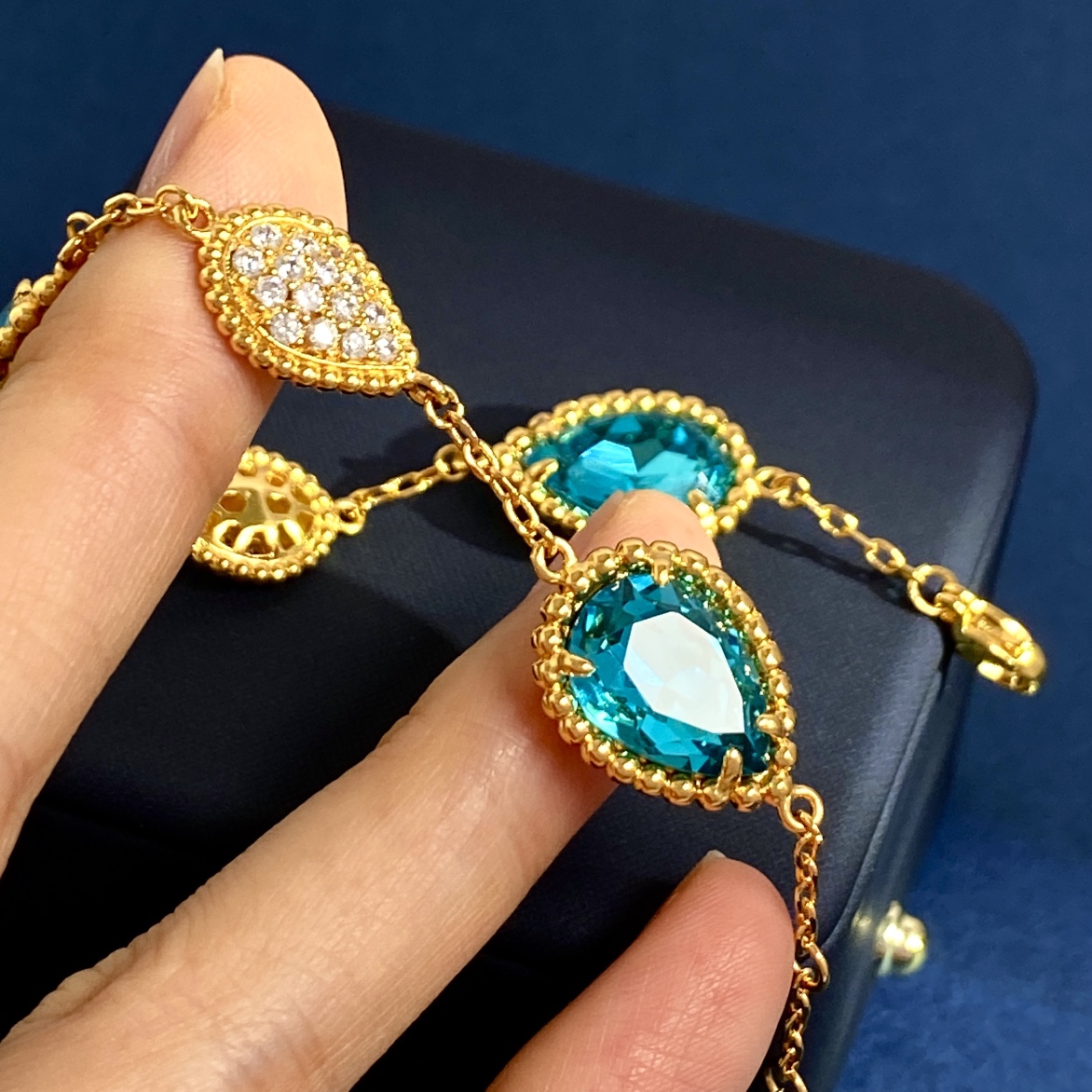 OJS0001 Colorful Drop Gemstone full crystal diamond bracelet - ccjewelryacc